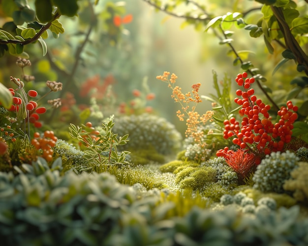 a picture of a plant with red berries and green leaves