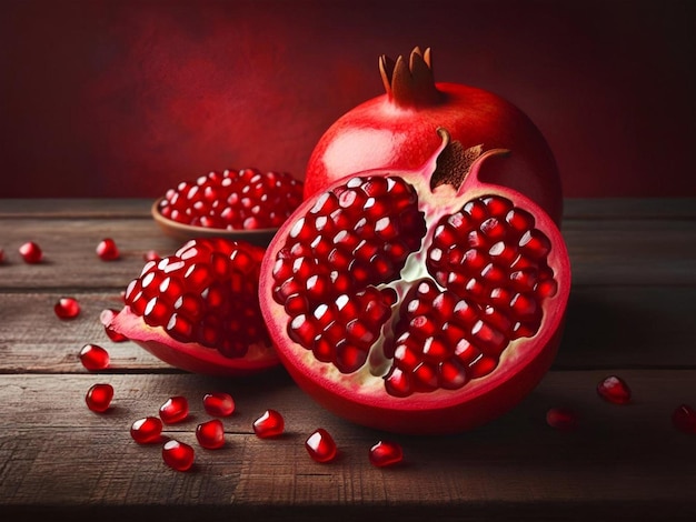 a picture of a pomegranate with a red background