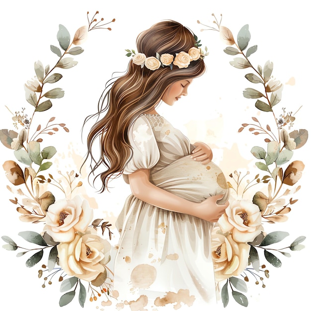 a picture of a pregnant woman with a floral crown and a picture of a pregnant woman