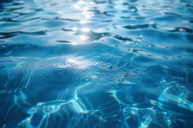 Picture presenting blue water in swimming pool with ripples and sunlight reflections