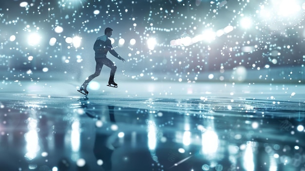 Photo the picture of the professional ice skater is dancing on rink with light aig43