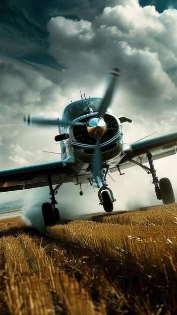 a picture of a propeller plane with the words  the word  on the side