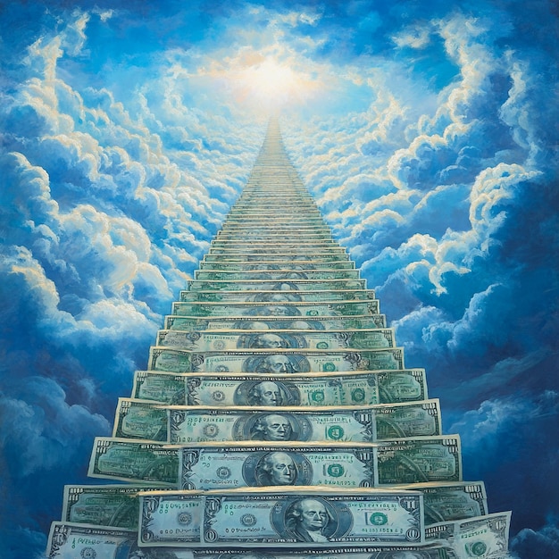 Photo a picture of a pyramid of dollar bills with the word quot dollar quot on it