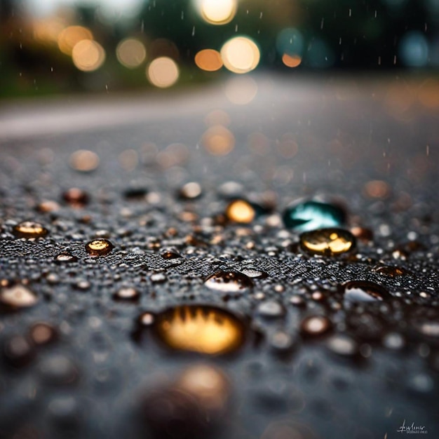 Photo a picture of raindrops on a car windshield with a yellow light