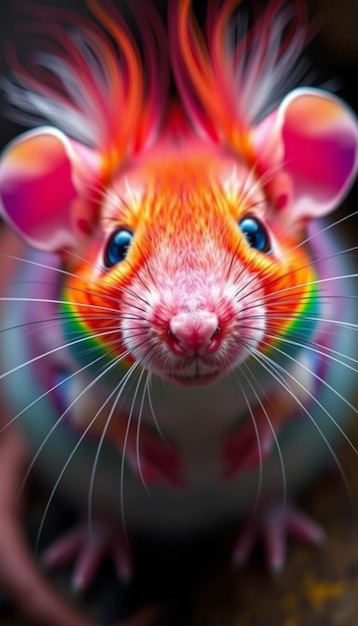 Photo a picture of a rat with a rainbow colored background