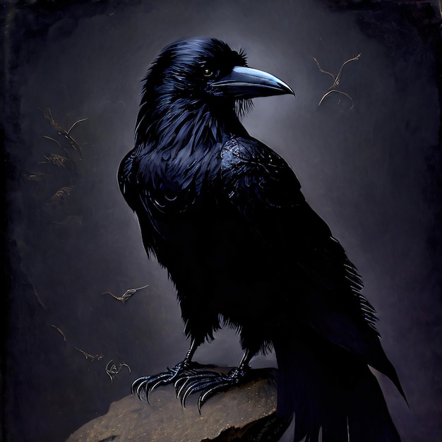 A picture of a raven with a blue beak and a black beak.