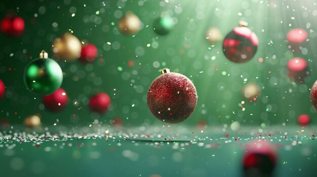 a picture of a red christmas ball with balls of different colors