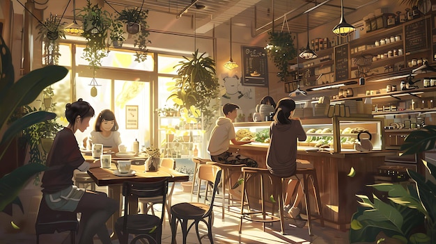 a picture of a restaurant with a man and woman sitting at a table