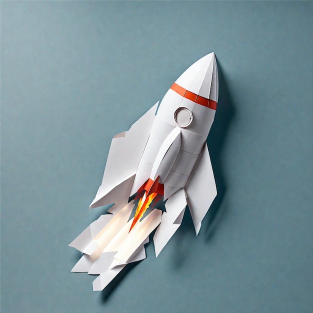 a picture of a rocket in flight made of paper