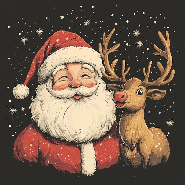 a picture of a santa claus and a deer