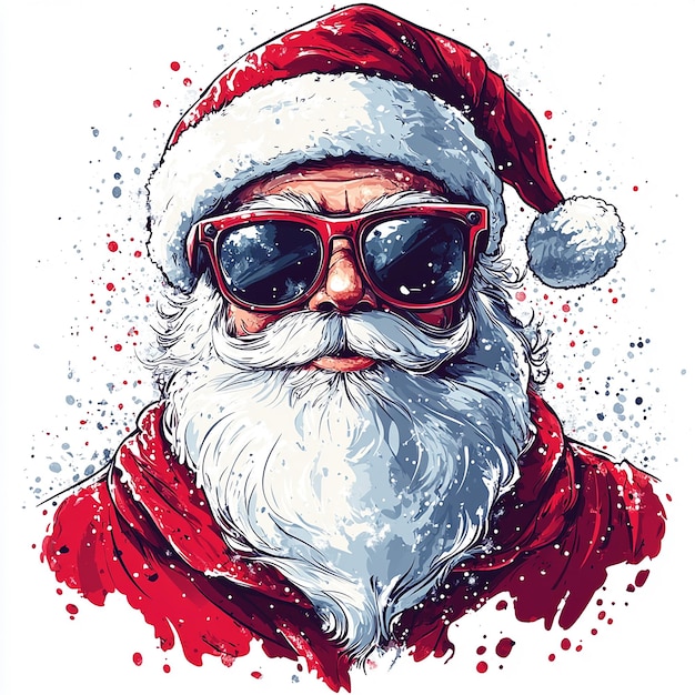 a picture of santa claus wearing sunglasses and a red shirt