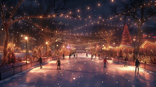 a picture of a scene with people skating on ice