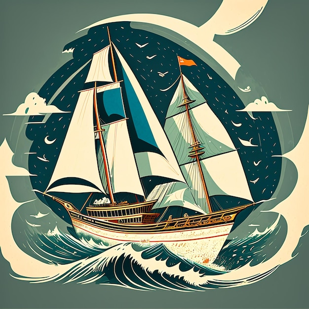 a picture of a ship sailing in the ocean vector tshirt art design