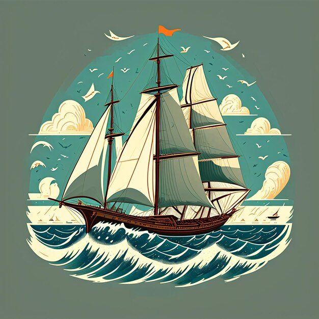 a picture of a ship sailing in the ocean vector tshirt art design