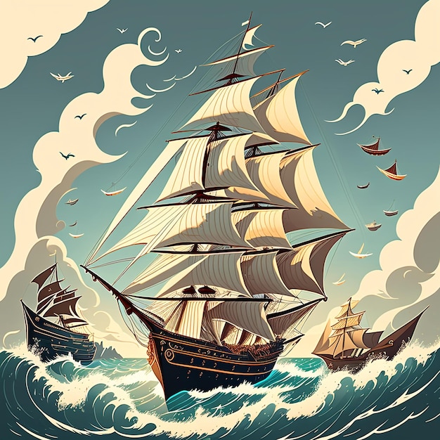 a picture of a ship sailing in the ocean vector tshirt art design