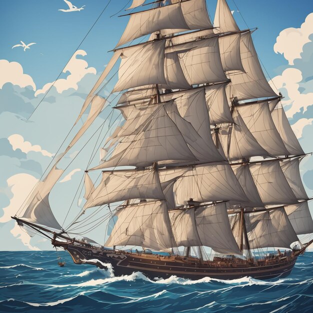 a picture of a ship sailing in the ocean vector tshirt art design