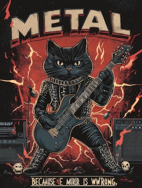 Picture showcasing a black cat playing a guitar