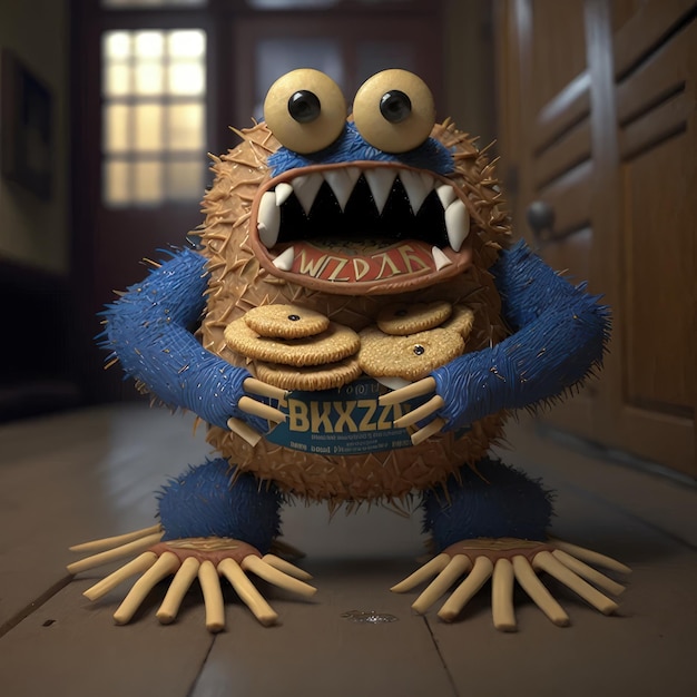 Photo picture showcasing a cookie monster with a big mouth