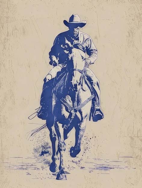 Photo picture showcasing a cowboy riding a horse