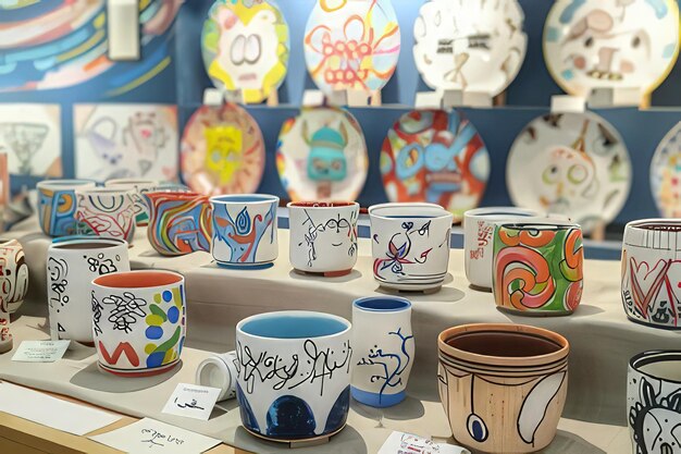 Picture showcasing a display of colorful coffee cups