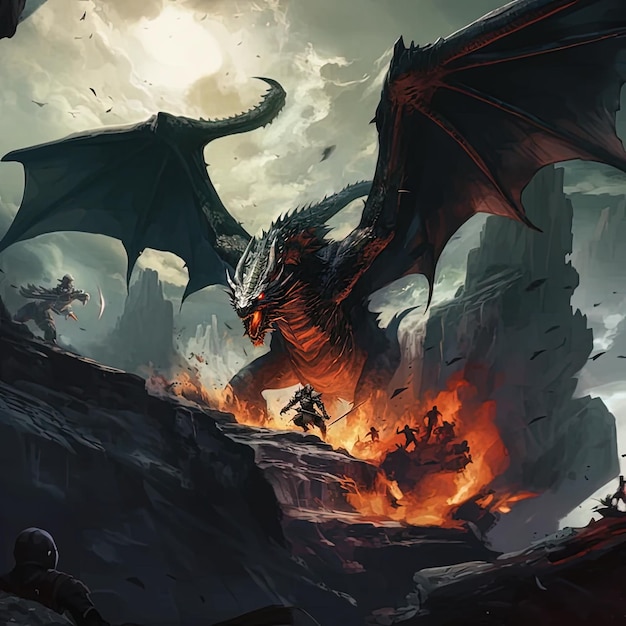 Photo picture showcasing a dragon with a fire in its mouth