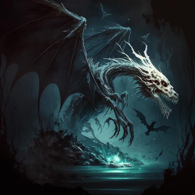 Photo picture showcasing a dragon with a glowing head