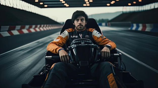 Picture showcasing a man in a go kart