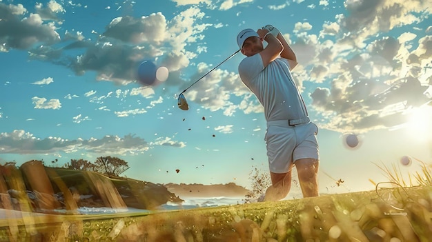 Photo picture showcasing a man playing golf