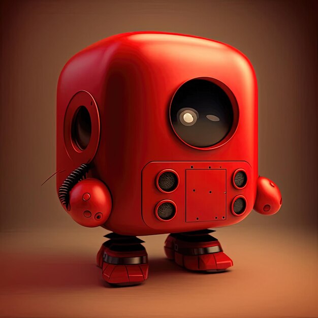 Photo picture showcasing a red robot with a black eye