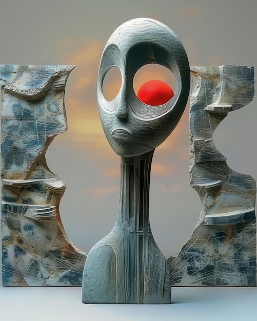 Photo picture showcasing a sculpture with a red ball in it