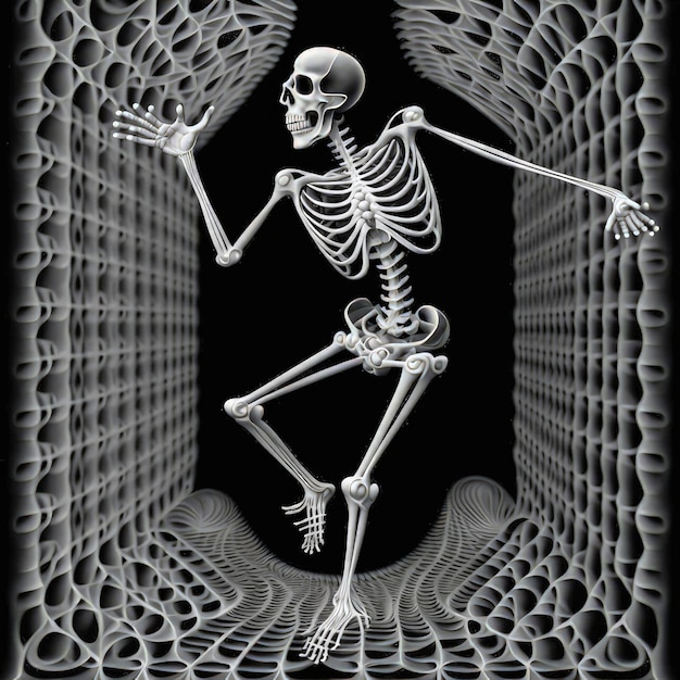 Photo picture showcasing a skeleton dancing