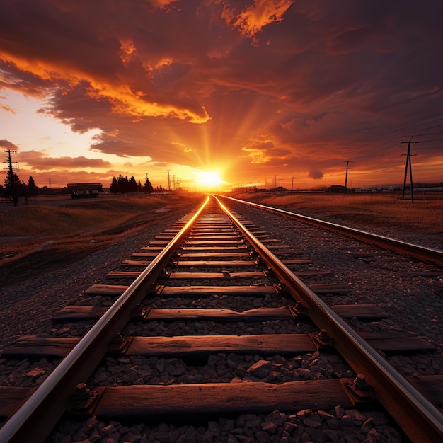 Picture showcasing a train track at sunset