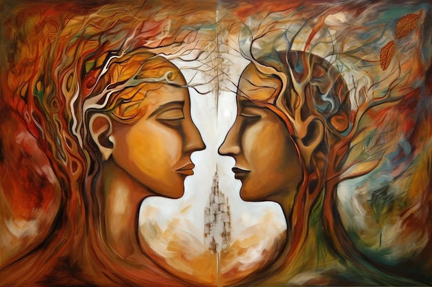 Picture showcasing two faces one with trees in the background