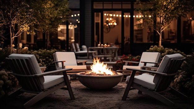 A picture shows a lovely outdoor fire pit seating area complete with a number of elegant seats Generative AI