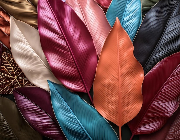 The picture shows a pile of leaves made of expensive materials such as cloth with many colors