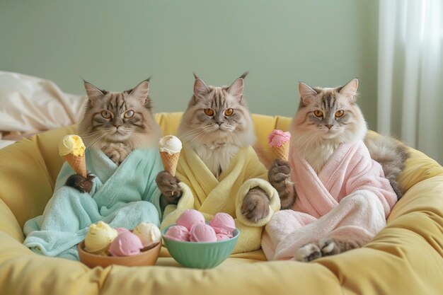 the picture shows three adorable cats