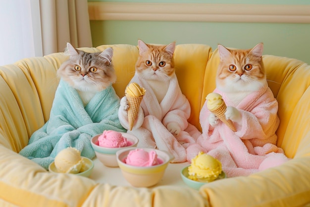 the picture shows three adorable cats