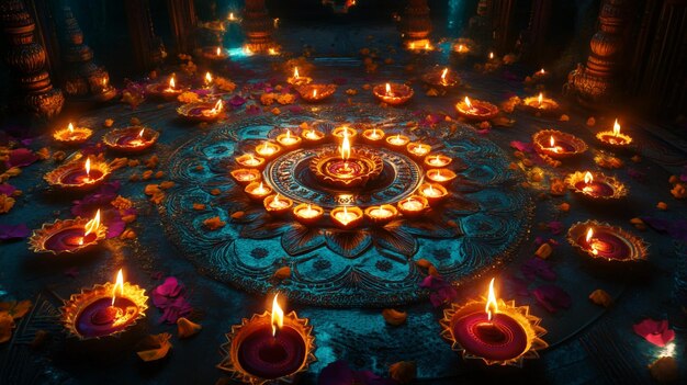 a picture of a shrine with a large circle of candles in the middle