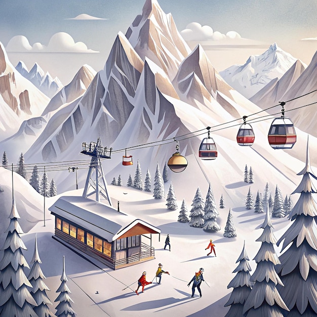 Photo a picture of a ski lift with people riding skis and a mountain in the background