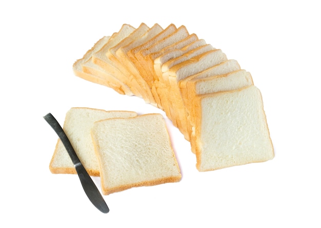 Picture of sliced soft and sticky delicious white bread for breakfast on white isolated