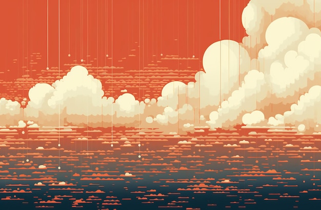 a picture of a small computer screen showing pixel clouds in the style of terracotta