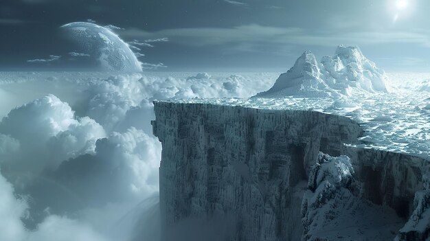 a picture of a snow bank with a picture of a mountain in the background