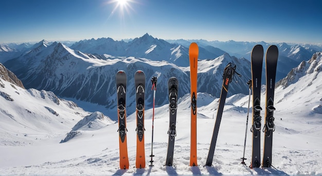 a picture of some skis with the sun in the background