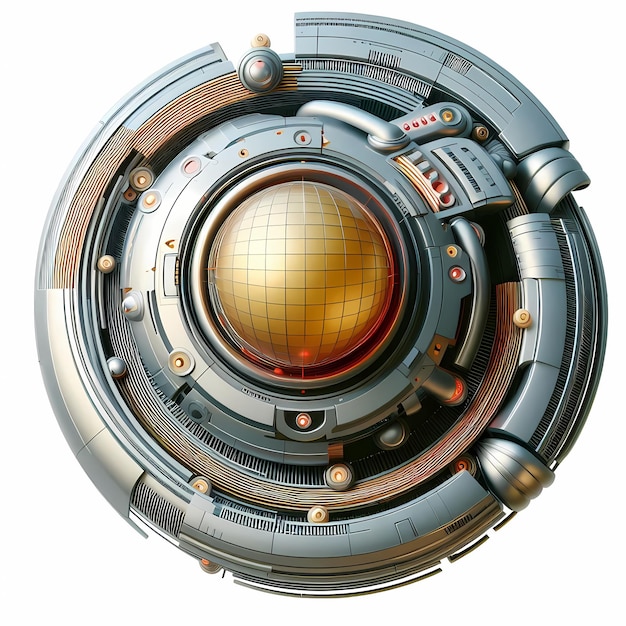 a picture of a space ship with a gold ball on it