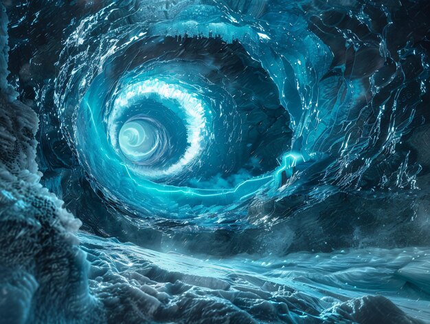 Photo a picture of a spiral in the ocean with a man in the middle of the ocean