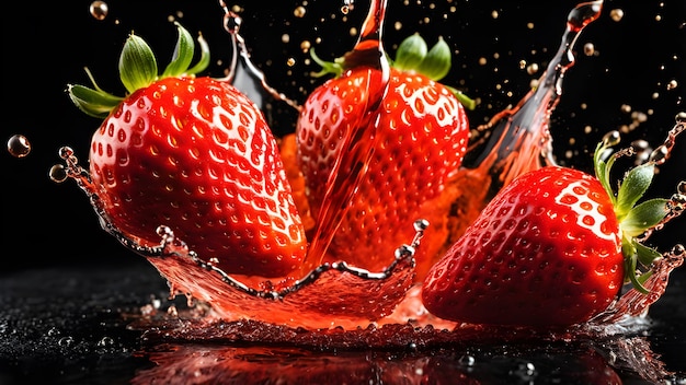 a picture of a strawberry with water drops on it