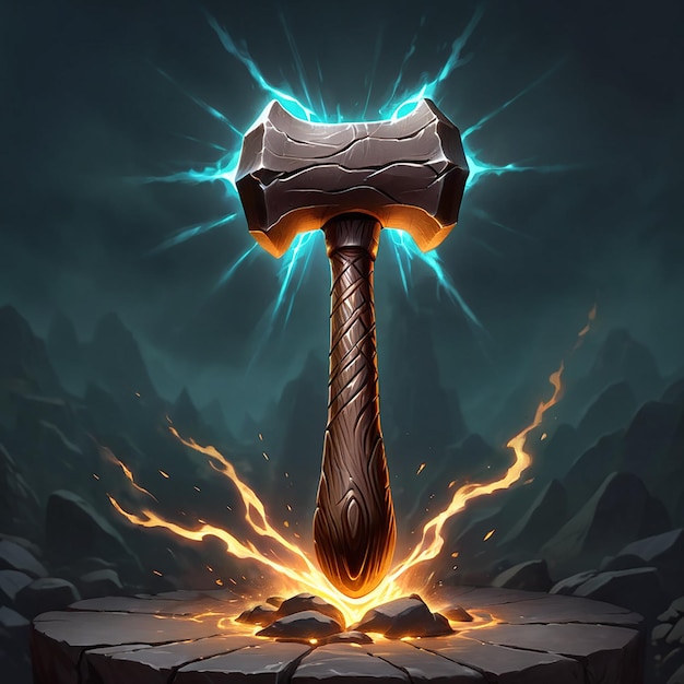 a picture of a sword with flames and a fireball in the background