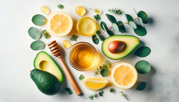 a picture of a table with a bunch of food and a bowl of avocado