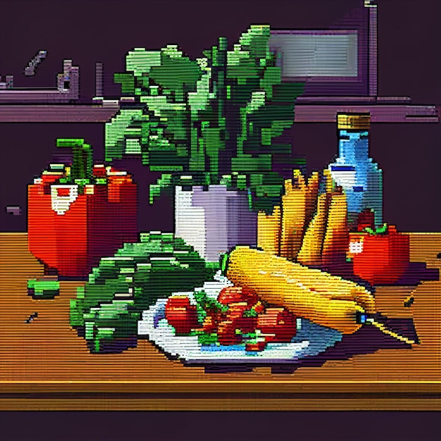 A picture of a table with a plate of food and a bottle of salad.