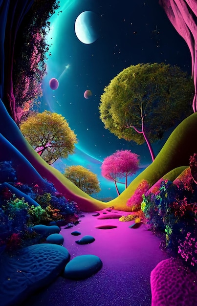 A picture taken from computer screen showing colorful landscape generative ai